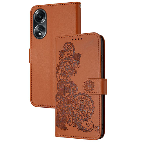 Leather Case Stands Flip Flowers Cover Holder Y01X for Oppo A18 Brown