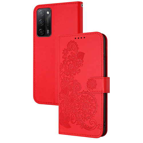 Leather Case Stands Flip Flowers Cover Holder Y01X for Oppo A55 5G Red