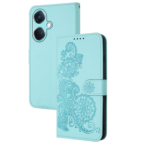 Leather Case Stands Flip Flowers Cover Holder Y01X for Oppo K11 5G Mint Blue