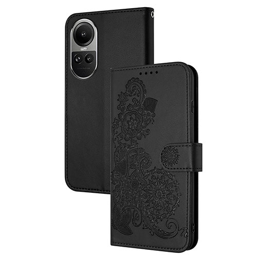 Leather Case Stands Flip Flowers Cover Holder Y01X for Oppo Reno10 5G Black