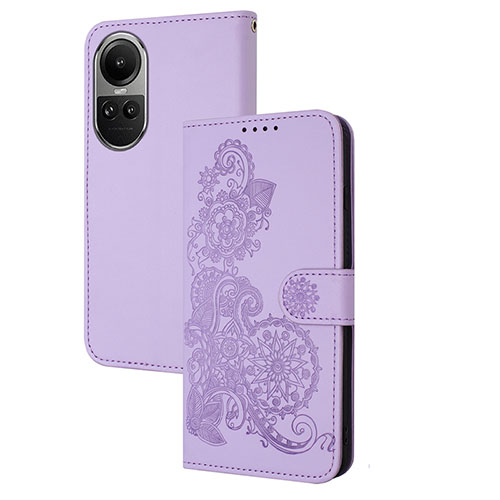 Leather Case Stands Flip Flowers Cover Holder Y01X for Oppo Reno10 5G Purple