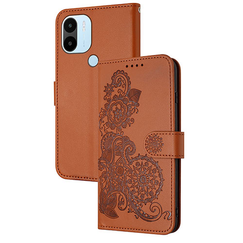 Leather Case Stands Flip Flowers Cover Holder Y01X for Xiaomi Redmi A1 Plus Brown