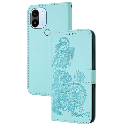 Leather Case Stands Flip Flowers Cover Holder Y01X for Xiaomi Redmi A1 Plus Mint Blue