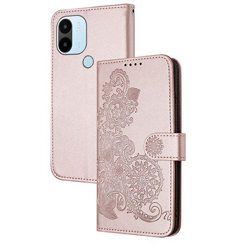 Leather Case Stands Flip Flowers Cover Holder Y01X for Xiaomi Redmi A1 Plus Rose Gold