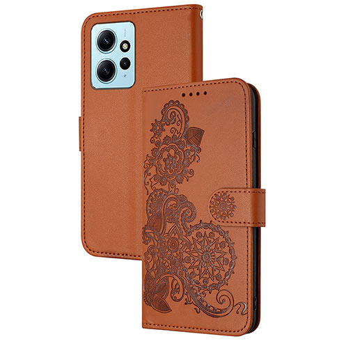 Leather Case Stands Flip Flowers Cover Holder Y01X for Xiaomi Redmi Note 12 4G Brown