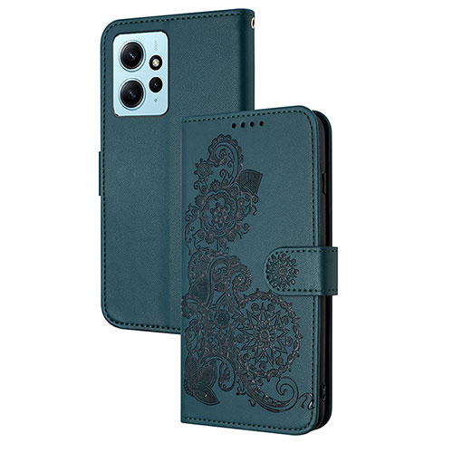 Leather Case Stands Flip Flowers Cover Holder Y01X for Xiaomi Redmi Note 12 4G Green