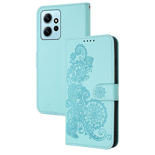 Leather Case Stands Flip Flowers Cover Holder Y01X for Xiaomi Redmi Note 12 4G Mint Blue