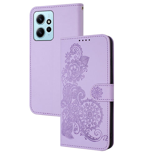 Leather Case Stands Flip Flowers Cover Holder Y01X for Xiaomi Redmi Note 12 4G Purple