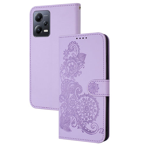 Leather Case Stands Flip Flowers Cover Holder Y01X for Xiaomi Redmi Note 12 5G Purple