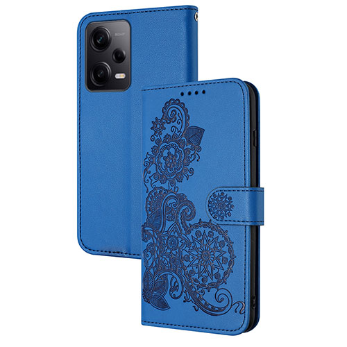 Leather Case Stands Flip Flowers Cover Holder Y01X for Xiaomi Redmi Note 12 Explorer Blue