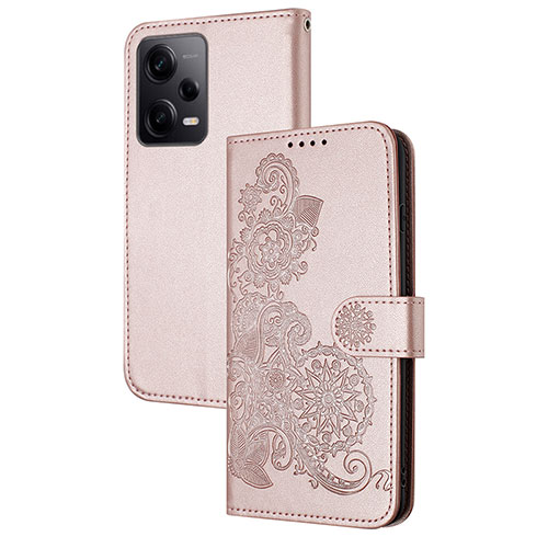 Leather Case Stands Flip Flowers Cover Holder Y01X for Xiaomi Redmi Note 12 Pro 5G Rose Gold