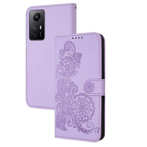 Leather Case Stands Flip Flowers Cover Holder Y01X for Xiaomi Redmi Note 12S Purple