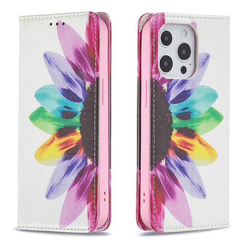 Leather Case Stands Flip Flowers Cover L01 Holder for Apple iPhone 14 Pro Max Pink