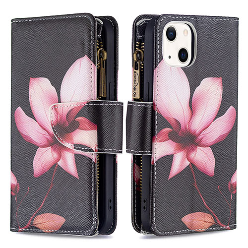 Leather Case Stands Flip Flowers Cover L03 Holder for Apple iPhone 15 Brown