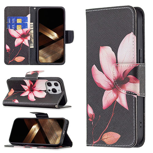 Leather Case Stands Flip Flowers Cover L07 Holder for Apple iPhone 15 Pro Brown