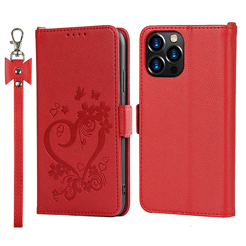 Leather Case Stands Flip Flowers Cover L16 Holder for Apple iPhone 13 Pro Red