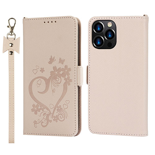 Leather Case Stands Flip Flowers Cover L16 Holder for Apple iPhone 13 Pro Rose Gold