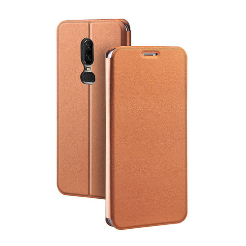 Leather Case Stands Flip Holder Cover for OnePlus 6 Orange