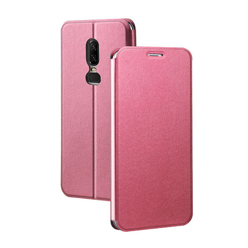 Leather Case Stands Flip Holder Cover for OnePlus 6 Red