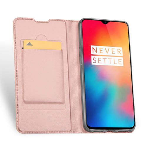 Leather Case Stands Flip Holder Cover for OnePlus 6T Rose Gold