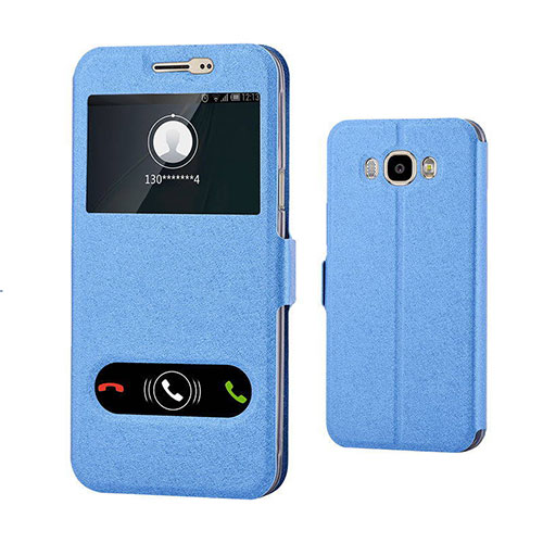 Leather Case Stands Flip Holder Cover for Samsung Galaxy J7 (2016) J710F J710FN Blue