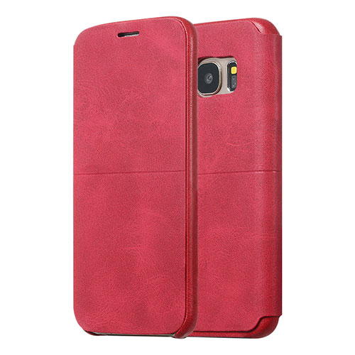 Leather Case Stands Flip Holder Cover for Samsung Galaxy S7 Edge G935F Red