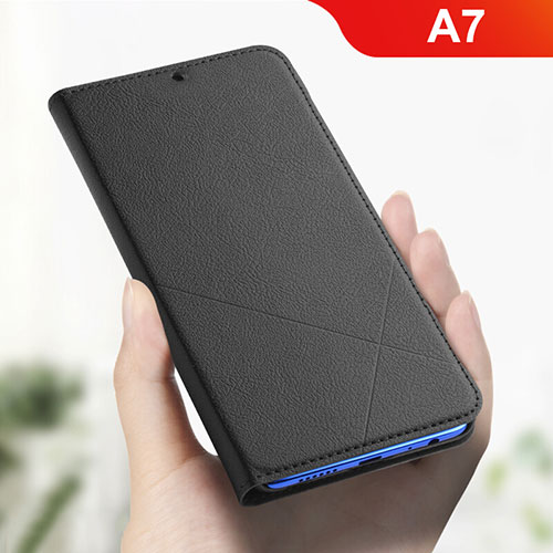 Leather Case Stands Flip Holder Cover L01 for Oppo A7 Black