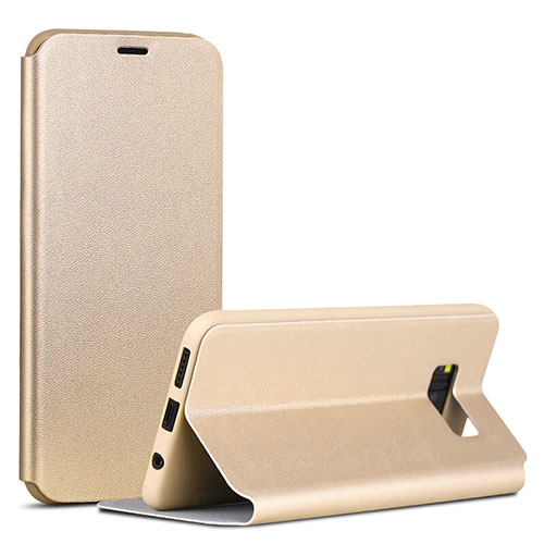 Leather Case Stands Flip Holder Cover P01 for Samsung Galaxy S8 Gold