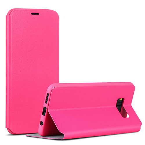 Leather Case Stands Flip Holder Cover P01 for Samsung Galaxy S8 Plus Hot Pink