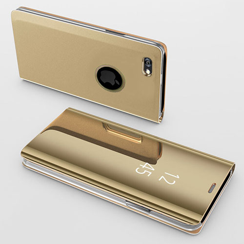 Leather Case Stands Flip Mirror Cover Holder for Apple iPhone 6 Plus Gold