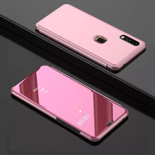 Leather Case Stands Flip Mirror Cover Holder for Huawei Enjoy 9 Rose Gold