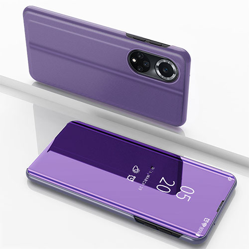 Leather Case Stands Flip Mirror Cover Holder for Huawei Honor 50 5G Clove Purple