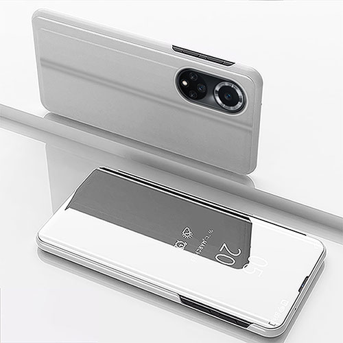 Leather Case Stands Flip Mirror Cover Holder for Huawei Honor 50 5G Silver