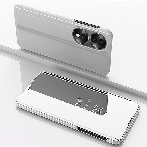 Leather Case Stands Flip Mirror Cover Holder for Huawei Honor 70 5G Silver