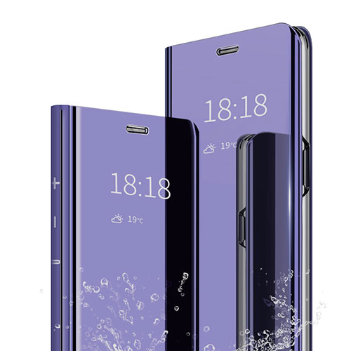 Leather Case Stands Flip Mirror Cover Holder for Huawei Honor 9 Lite Purple