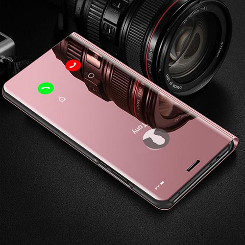 Leather Case Stands Flip Mirror Cover Holder for Huawei Honor V30 5G Rose Gold
