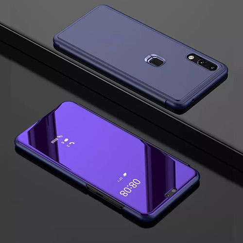 Leather Case Stands Flip Mirror Cover Holder for Huawei Y7 (2019) Purple