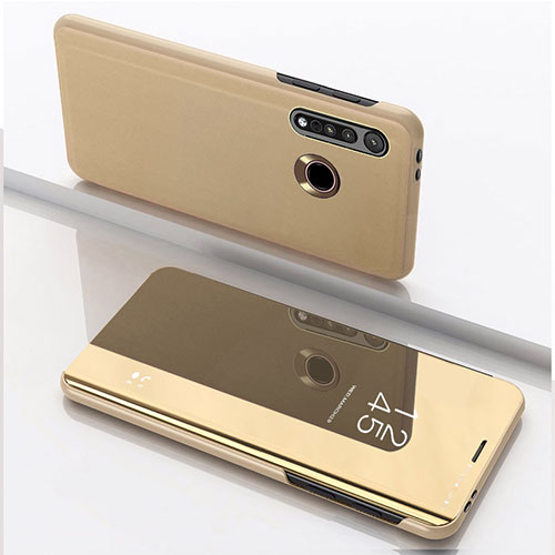 Leather Case Stands Flip Mirror Cover Holder for Motorola Moto G8 Plus Gold