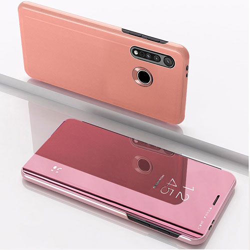 Leather Case Stands Flip Mirror Cover Holder for Motorola Moto G8 Plus Rose Gold