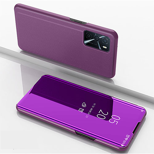 Leather Case Stands Flip Mirror Cover Holder for Oppo A16 Purple