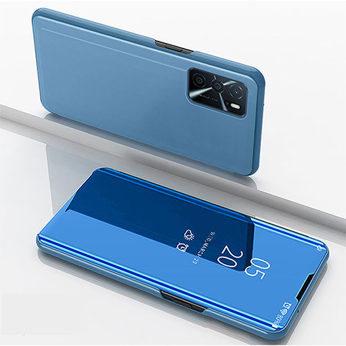 Leather Case Stands Flip Mirror Cover Holder for Oppo A16s Blue