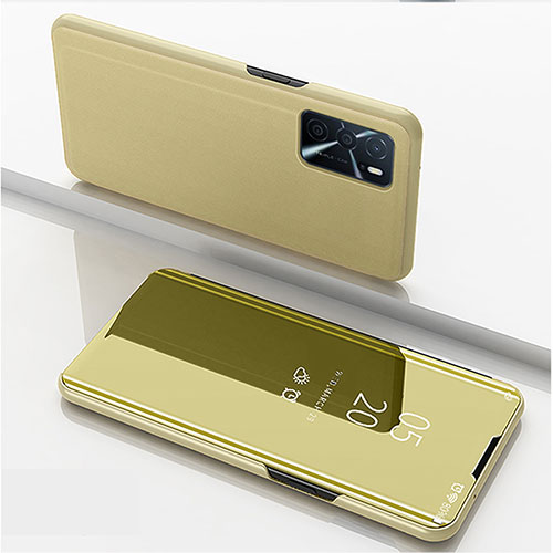 Leather Case Stands Flip Mirror Cover Holder for Oppo A16s Gold