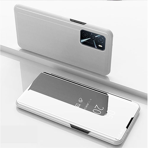 Leather Case Stands Flip Mirror Cover Holder for Oppo A16s Silver