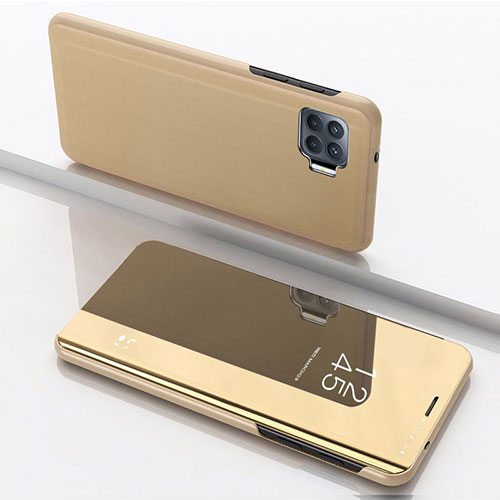 Leather Case Stands Flip Mirror Cover Holder for Oppo A93 Gold