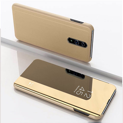 Leather Case Stands Flip Mirror Cover Holder for Oppo Reno Gold