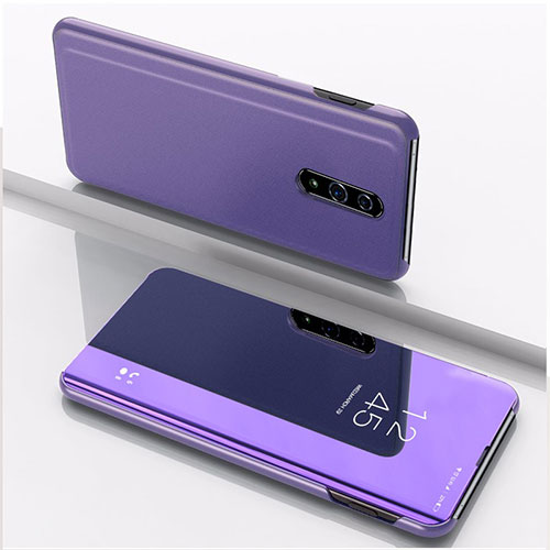 Leather Case Stands Flip Mirror Cover Holder for Oppo Reno Purple