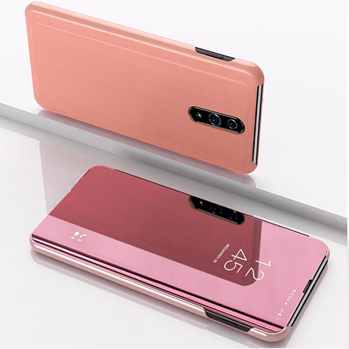 Leather Case Stands Flip Mirror Cover Holder for Oppo Reno Rose Gold