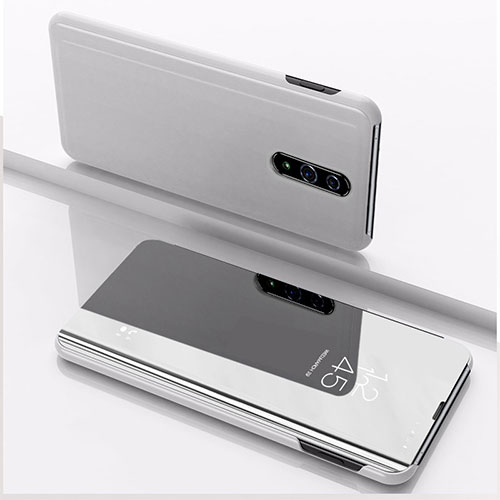 Leather Case Stands Flip Mirror Cover Holder for Oppo Reno Silver