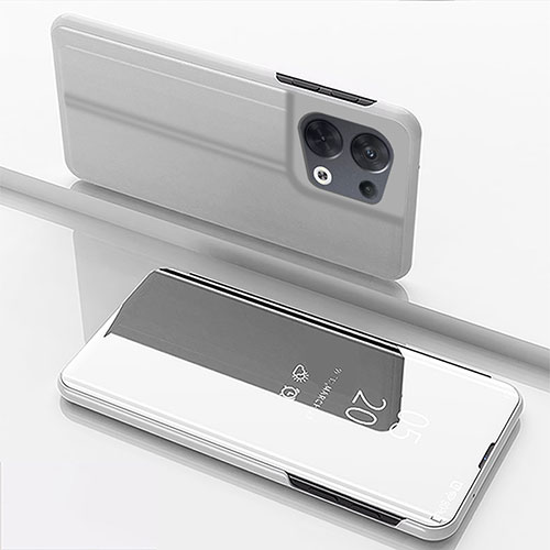 Leather Case Stands Flip Mirror Cover Holder for Oppo Reno8 Pro 5G Silver