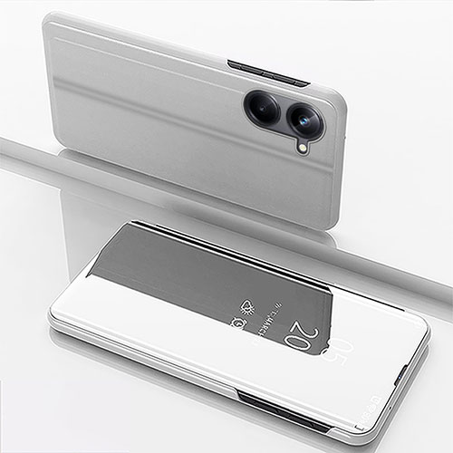 Leather Case Stands Flip Mirror Cover Holder for Realme 10 4G Silver